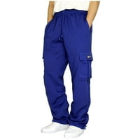 Дамски върхове мъжки въже разхлабване на талията плътни цветни джобни панталони Разхлабени спортни панталони сини 2xl