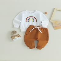 Bagilaanoe Toddler Baby Boy Long Pants Set Rainbow Embroidery Sweatshirt Pullir