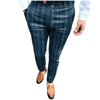 Xinqinghao Lounge Pants Мъжки небрежни райета принтен кльощав молив панталони с цип еластична талия панталони Панталони Панталони Сини s