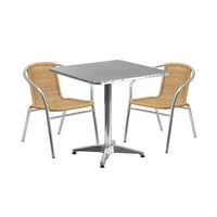 Offe 27,5 '' квадратна алуминиева маса на закрито навън с бежови столове на ратан