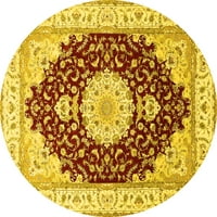 Ahgly Company Indoor Round Medallion Yellow Traditional Area Rugs, 3 'Round
