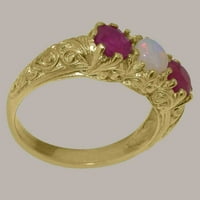 Британски направен 18K Жълто златен пръстен с естествен Opal & Ruby Womens Anniversary Ring - Опции за размер - размер 4