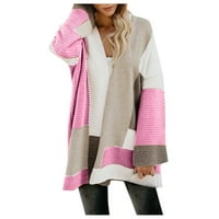 Женски пуловер палто- жилетка свободна удобна плетена пуловерна яке Turtleneck капка рамо с дълъг ръкав шев цвят звънец на ръкав Външно облекло розово розово
