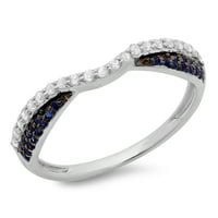 DazzlingRock Collection 14k кръг синьо сапфир и бял диамант дами сватбена лента подредена пръстен, бяло злато, размер 7.5