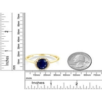 Gem Stone King 10k жълто злато овално син сапфир и диамантен женски годежен пръстен