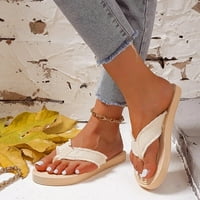 Дамски плоски сандали солиден цвят джапанки плажни чехли модни плажни чехли обувки бежови 39