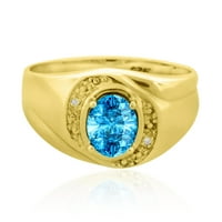 Mauli Jewels пръстени за мъжки 0. Карат диамант и овално синьо топаз мъжки пръстен с пръстен 10k жълто злато