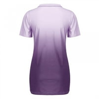 Alueeu дамски летни върхове с къс ръкав v-образно деколте градиент цвят свободна ежедневна тениска лилаво m