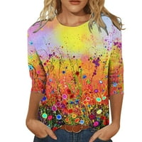 Суитчър за жени сделки Разчистване Мода жена Кръгла шия 3 4Sleeve Тениска есен за печат блуза върхове Суичър подаръци за жени