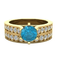 Сватбени пръстени за жени Булчински комплект Сини диамантени пръстени 14k Злато - 1. Стил на катедралата CTW