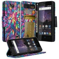 Case Majesty Pro Plus, Zte Majesty Pro Case, каишка за китката сгъваема капка за портфейл с портфейл с портфейл с лична карта и картичка и каишка за китката -Rainbow цвете