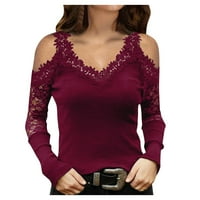 Жени от рамо дълъг стил пътуват пуловер v-образно дантелено дъно блуза hot6sl4870529