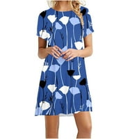Женски ежедневни летни тениски рокли с къса ръкав рокля синя размер xl