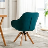 Модерен стол за акцент от средата на века със стабилни гумени дървени крака, удобно тапициран стол за домашен офис на бюрото без колела, кадифено кресло за хол, спалня и офис, тил