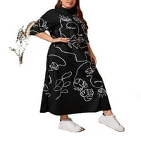 Женска скромна фигура черна стойка яка тий тениски с дължина на лакътя плюс размер рокли