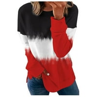 Дамски ежедневни върхове жената геометрия за шевове контраст цветен печат с дълъг ръкав блуза пуловер върхове върхове