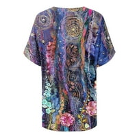Дамски блузи жени модни ежедневни цветя отпечатани с v-образно деколте с късо ръкав топ блуза лилаво m