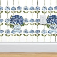 Peel & Stick Wallpaper Swatch - Blue French Country Garden Party Хортензия Флорална Chinoiserie Ботанически джинджифил Акварел Персонализиран Тапет
