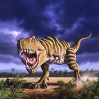 Tyrannosaurus re Attacks, осветени от отпечатъка на плаката за късния следобед