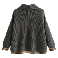 Glonme Ladies Jumper върхове с дълъг ръкав плетен пуловери райе пуловер шик уютен пуловер свободен висок врат Deep Grey XL