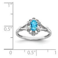Малка стерлингова сребърна светлина швейцарски син топаз и диамантен годежен пръстен с размер