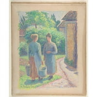 Две жени в градински плакат отпечатък от Камил Писаро