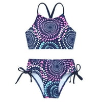 Tiaobug Kids Girls Floral Printed Bikini Set Halter Crop Top с Traingle Brief Brown Swimsuit