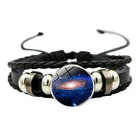 Sky Moon Glass Time Gemstone Кожена гривна Мъглявина Вселена ръчно тъкана бижута гривна булки с сватбени комплекти бижута