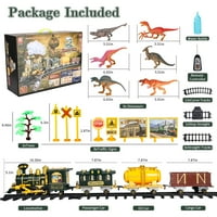 Големи влакови комплекти, дистанционно управление Електрически играчки с динозаври комплекти за захранване на батерия Steam Locomotive Engine Светлини и звуци Коледни играчки за рожден ден за възраст 8+ деца