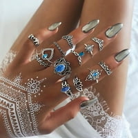 Heiheiup Set Trend Zircon Retro Jewelry Ring Fashion Silver Joint Metal Blue Rings Rings