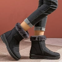 Снежни обувки за жени снежни ботуши есен и зимна мода солидна плюшена топла и нехлъзнателна удобна страна с цип черен hxroolrp