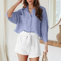 Meichang Основни ризи за жени модерни ежедневни плътни цветове ризи с дълъг ръкав лапина шия туника с едно гърди жилетка блуза