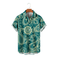 Мъжко цвете paisley риза Хавайски комплекти Небрежен бутон надолу с късо ръкав риза