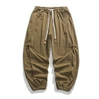 Мъжки панталони за тренировки есен и зимни разхлабени панталони ежедневни плътни цветове джобни панталони с широки крака модни дебели панталони