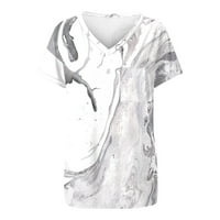 Дамски блузи модни жени v-образно деколте ежедневно печат джобни тениски тениска отгоре бял xxl