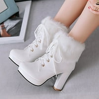 Homchy обувки Женски вълнени ботуши сладък кръгъл пръст Платформа с сняг на висок ток снежни ботуши