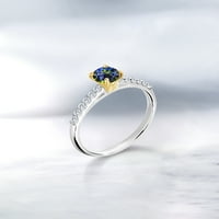 Gem Stone King 0. ct кръгла синьо мистик топаз g-h лаборатория отглеждана диамант 10K бял златен пръстен с жълто злато Prongs