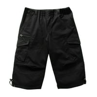Uorcsa Daily Temperament Vacation Summer Pocket Leansure Solid Cargo Beach Street Trend Mens Shorts Black