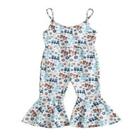 Allshope Dead Independence Day Kids Girls Jumbsuits Floral Letter Print Leeveless Spaghetti каишка прашка Romper Flare Pants Playsuits