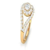 Сертифициран годежен пръстен на Moissanite за жени - дизайнерски сплит ринг, 14K жълто злато, САЩ 12.50