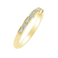 0. Карат багет и кръгла форма бяла естествена диамант винтидж стил сватбен пръстен 18k твърд жълт златен пръстен размер-7