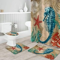 Морска тема баня комплект душ завеса за баня за килим контур и капак на тоалетния капак