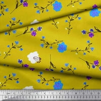 Soimoi Yellow Crepe копринен плат листа и флорална художествена печат от широк двор