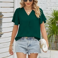Пролетни ризи на Kakina s за жени плюс размер лятна тениска изрезка на туника ръкав в ръкав от блуза за блуза на блуза тениска зелено, xl