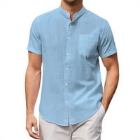 Ткинг модни мъжки ризи дизайнер пролет лято Мъжки небрежен солиден цвят с къси ръкави ризи свободни стойки яка ризи блуза ризи за мъже