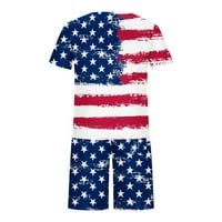 Jsaierl Men's Short Outfit Casual Cound Neck American USA Flag Print Blouse и шорти летни комплекти от две части