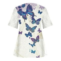 Дамски върхове блуза жени ръкав Модна графична щампи тениски V-образни туники Tee Purple 2xl