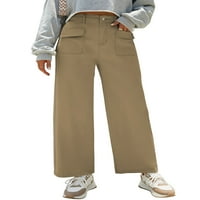 Женски торбисти товарни панталони с висока талия дънки небрежни дънки с широки крака за жени разтягат панталони от дънкове с джобове US 4-18
