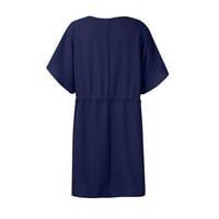 Sundresses for Women Бохемски къси ръкави V-образни вещи солидни ваканционни рокли XL