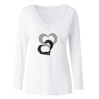 Тениска от печат на сърдечно сърце жени забавно Свети Валентин V Врат тениска любов сърце Графика на върхове с дълъг ръкав подаръци подаръци